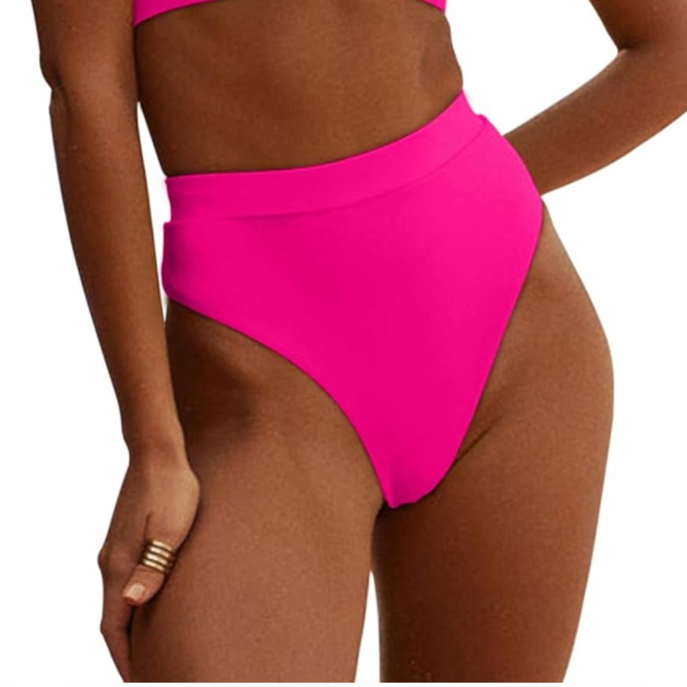 Neón Pink Bikini Bandeau High-Waisted
